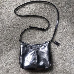 Metallic Silver Coach Crossbody Bag